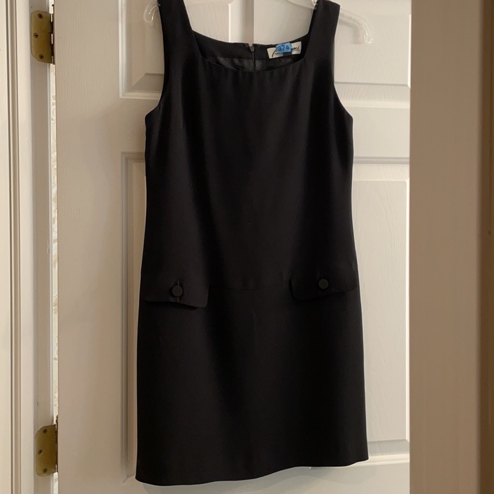 Vintage Barami Sheath Dress Flap Pockets sz 6 Black LBD
